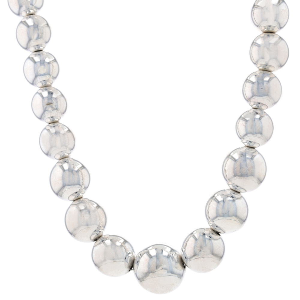Sterling Graduated Bead Strand Necklace 20 1/4" - 925 Dot Ball Magnetic Clasp